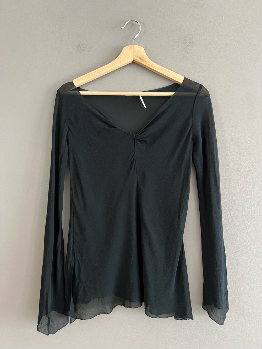 Maxstudio 100% Silk Sheer Blouse Tunic Top Black Small Witchy Whimsigoth Goth
